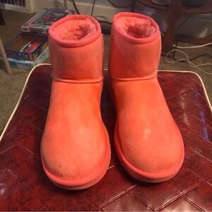 UGG Classic Mini II Hazard Orange Suede Fur Boots Womens Size 8